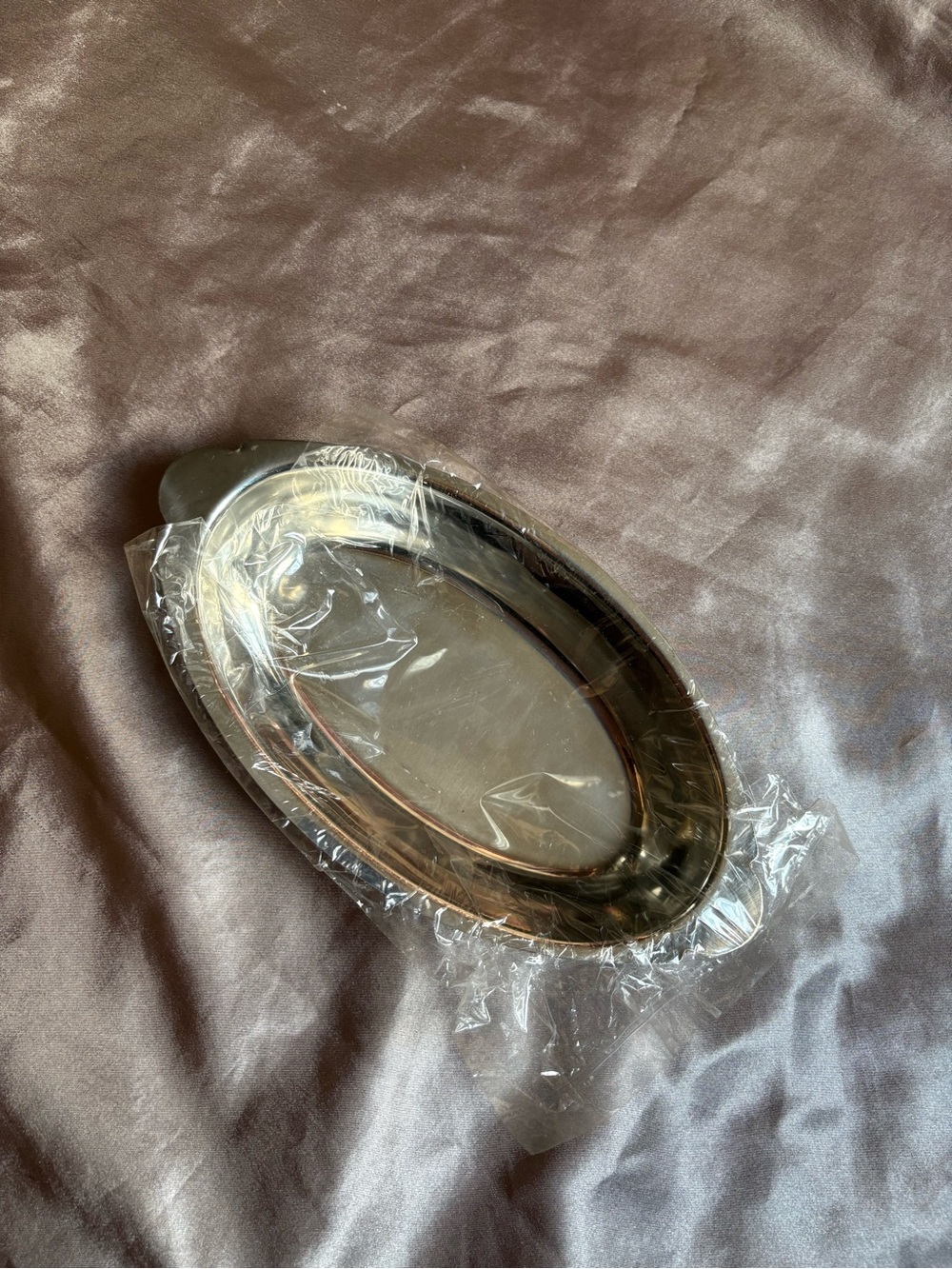 Decorative Oval Metal Tray in Silver